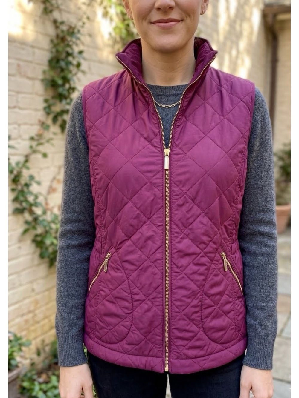 Talbots Quilted Fleece Lined Vest Mulberry Size M Equestrian Chic Modern Classic
